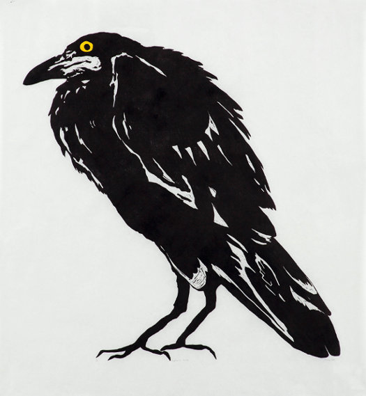 Click the image for a view of: Fiona Pole  Kyosais Crow  2015  Linocut, chine coll  970X920mm